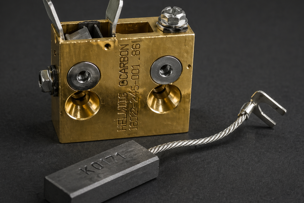 Portaescobillas con escobilla de grafito para puesta a tierra de eje en motores eléctricos industriales